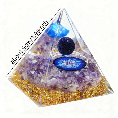 1pc Orgonite Pyramide, Crystal balls series pyramid, Composed of Lapis Lazuli ball and Amethyst, Home Desktop Handmade Ornaments